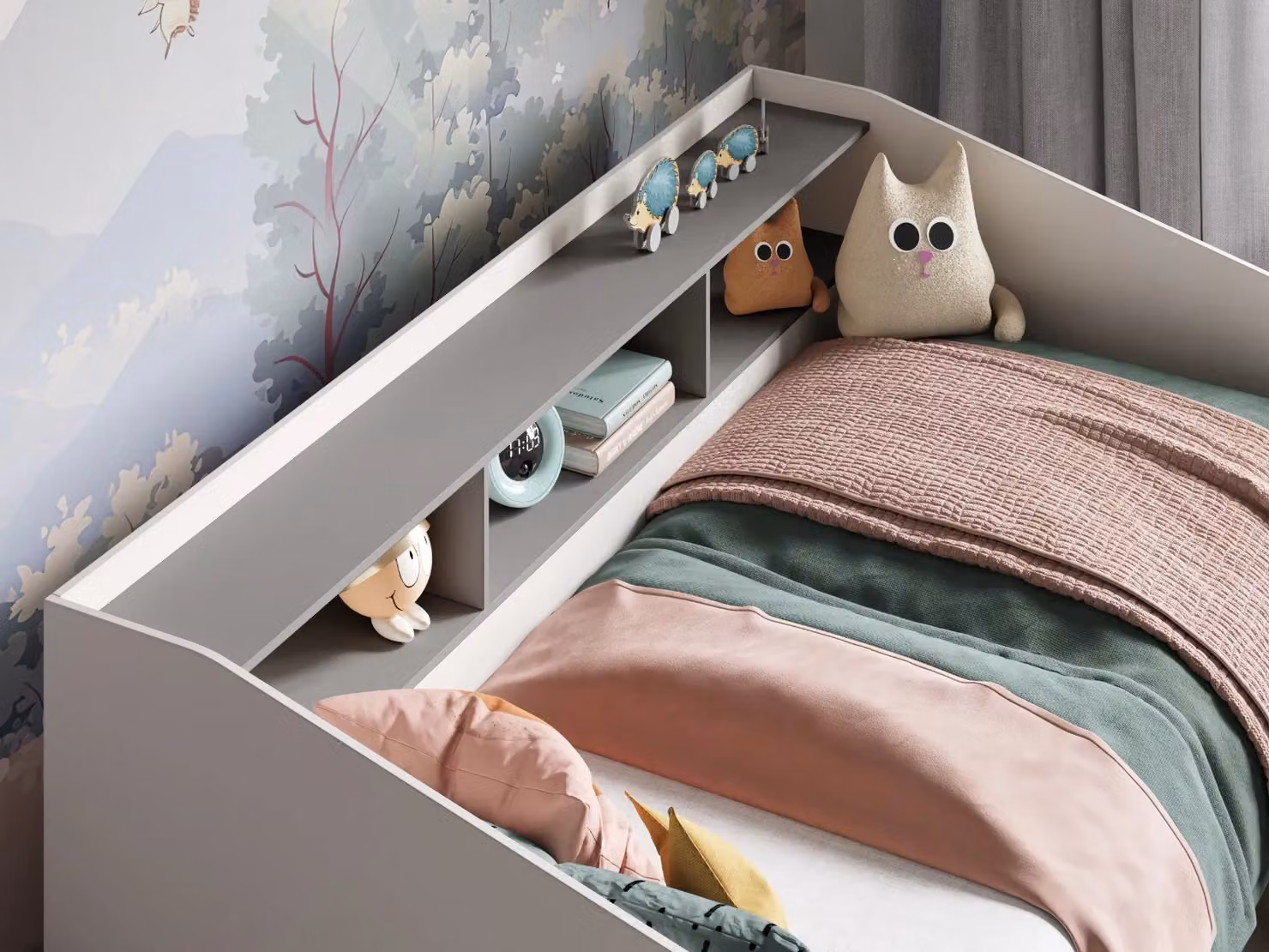 Flair Leni Day Bed in White and Grey with Oak Solid Wood Drawers, W/D/H: 200 x 90 x 76.5 cm – 3