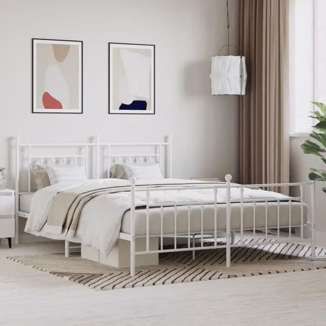 Berkfield Home Metal Bed Frame with Headboard and Footboard in White, W/D/H: 183 x 213 cm – 1
