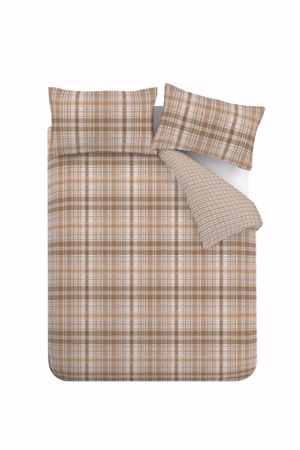 Catherine Lansfield Hamish Check Brushed Flannelette King Duvet Cover Set in Natural/Beige – 2