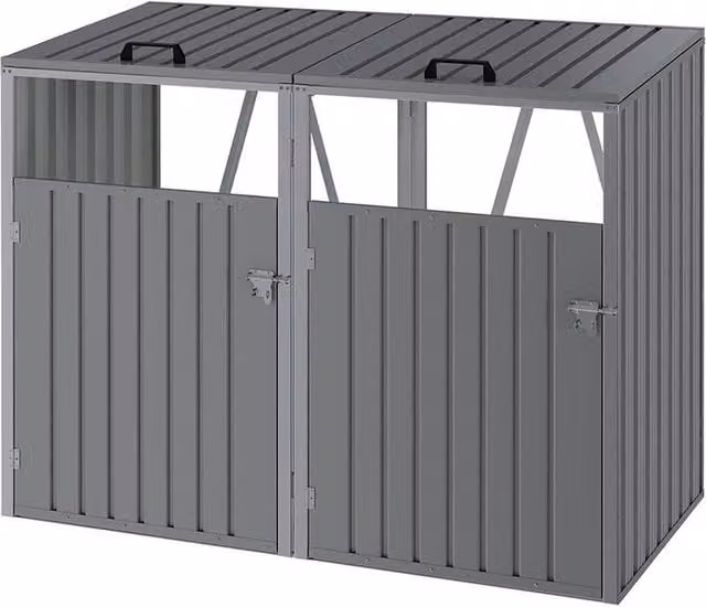 Garden Sanctuary Metal Double Bin Store in Grey, W/D/H: 152.4 x 81.5 x 122.0 cm – 1