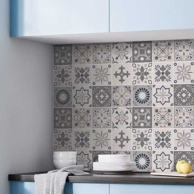 Walplus Grey Wall Tile Stickers, 24 Pack, W: 15 cm, H: 15 cm, D: 15.5 cm
