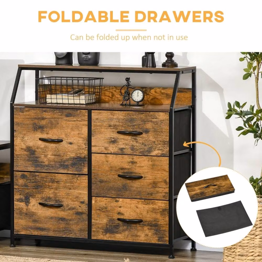 STILVORA Industrial Chest of Drawers with Storage in Rustic Brown and Black – 5