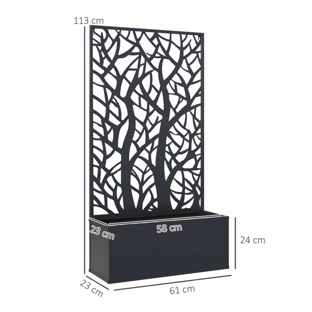 NESTLUNE Metal Raised Garden Bed with Trellis in Black, W/D/H: 113 x 58 x 32 cm – 2