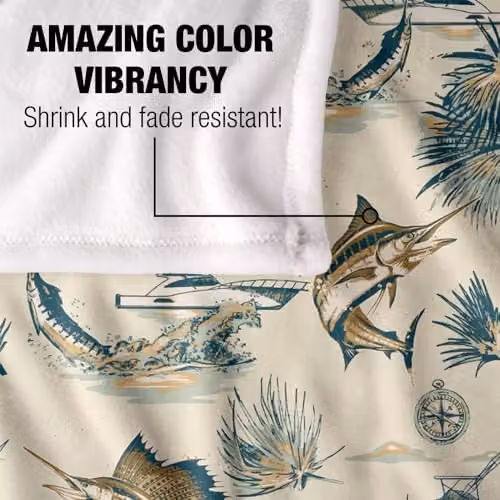 JQ Licensing Billfish Tiki Fishing Pattern 2 Super Soft Fleece Throw Blanket in White, W/D/H: 152 x 127 cm – 2