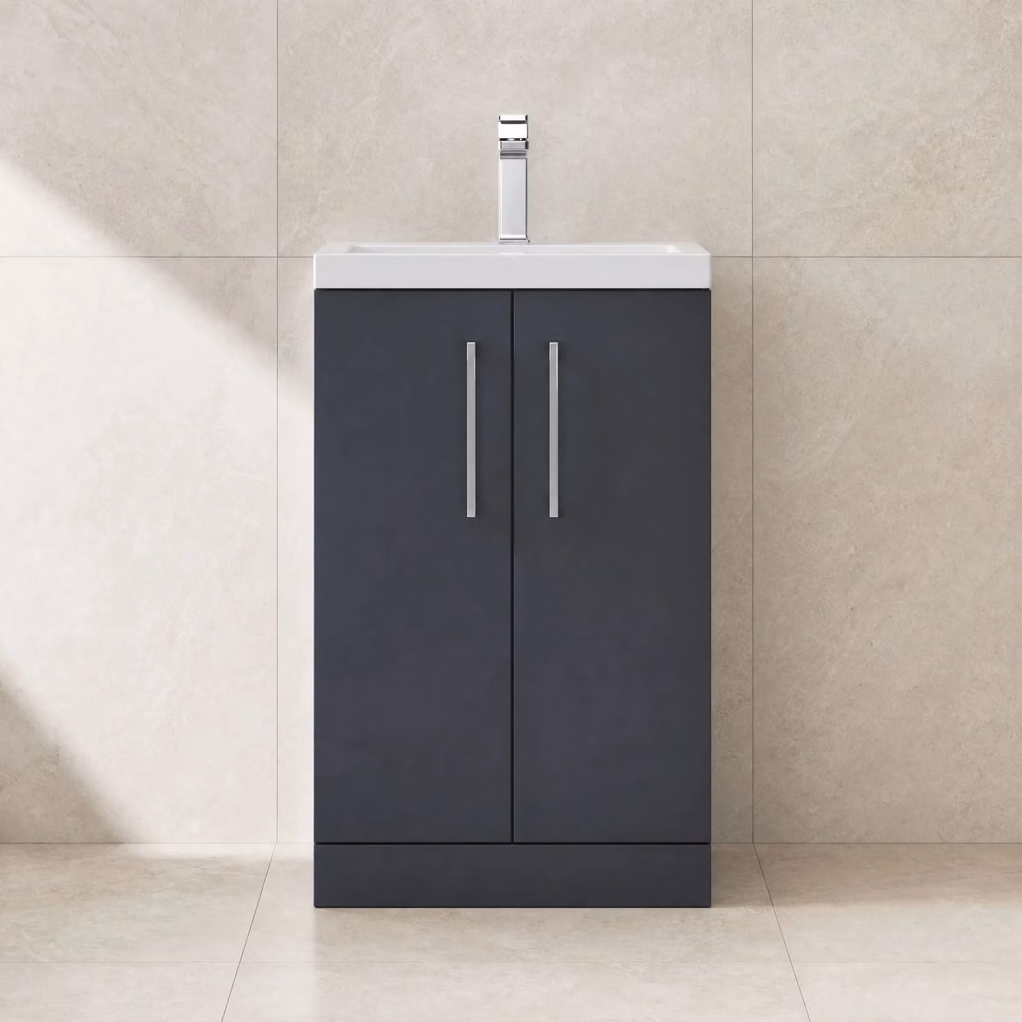 Balterley Freestanding Bathroom Vanity Unit with Basin, Soft Close 2 Doors, Grey, W/D/H: 51 x 36 x 84 cm – 8
