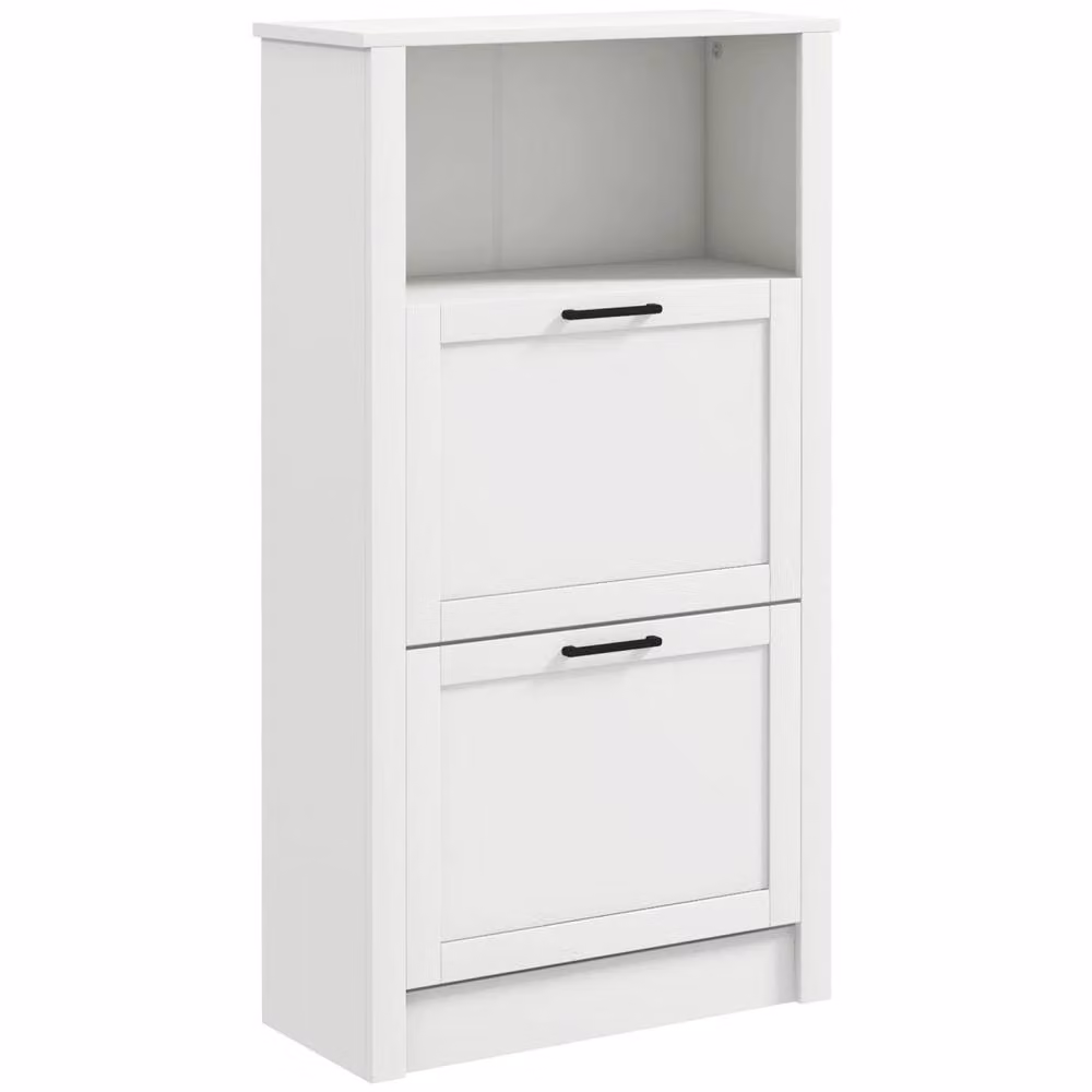 Wyld Haus Lisavi Slim White Shoe Cabinet with 2 Tilting Compartments and Open Shelf – 2