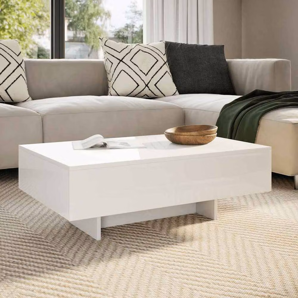 Berkfield Home Modern High Gloss White Rectangular Coffee Table – 2