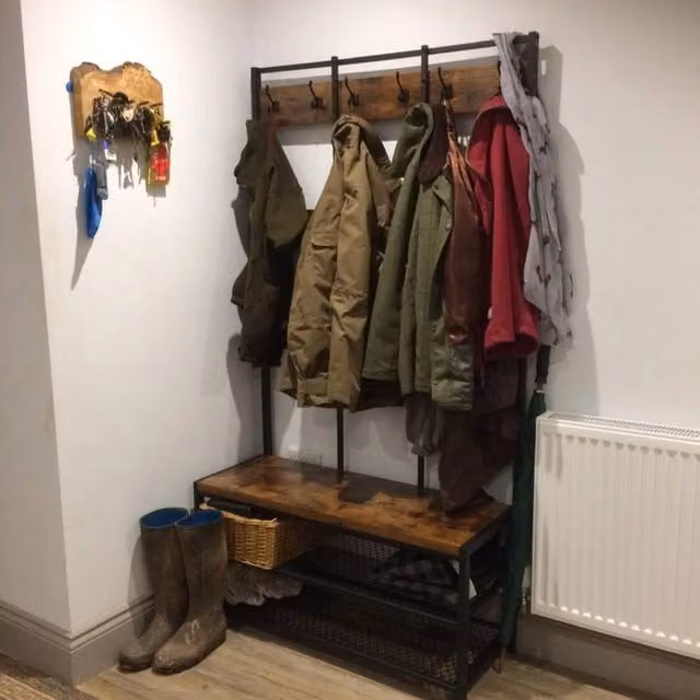 Kelvenix Rustic Hall Tree with Bench and Coat Rack in Brown, H 184 x W 40 x D 40 cm – 1