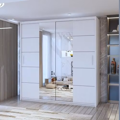 Sliding Wardrobes 4U Modern White Double Sliding Door Wardrobe W/D/H: 150 x 62 x 217 cm – 1