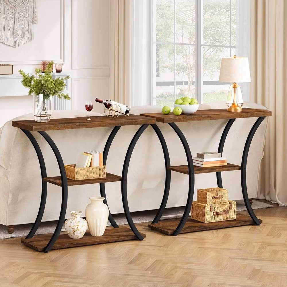 FORGEVIO 3 Tier Rustic Console Table in Brown and Black, W/D/H: 80 x 30 x 80 cm – 3