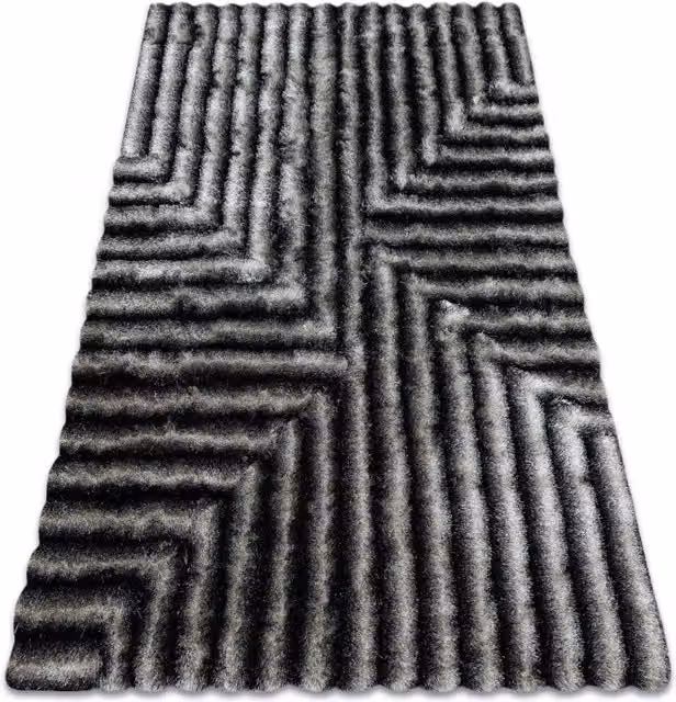 RugsX Flim Geometric Black Polyester Rug, W: 80 cm, L: 150 cm – 1