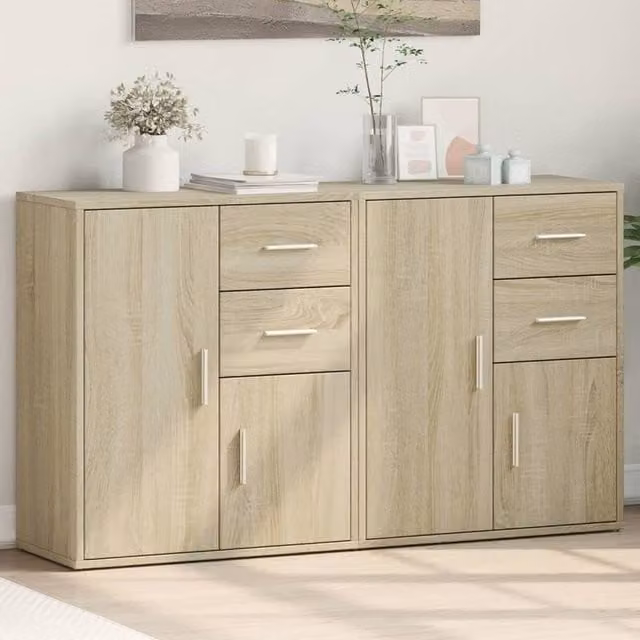 Berkfield Home Set of 2 Sonoma Oak Sideboards in Natural, W/D/H: 60 x 31 x 70 cm