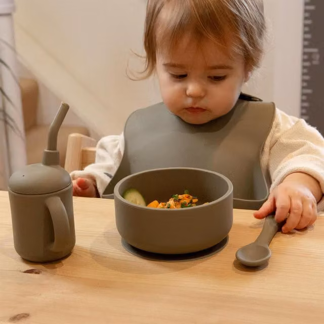 Tiny Dining 3-Piece Silicone Baby Suction Feeding Set in Green