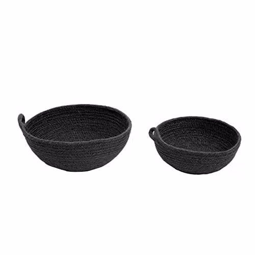 Premier Housewares Set of Two Round Jute Storage Baskets in Brown and Black, W/D/H: 24 x 24 x 9 cm – 1