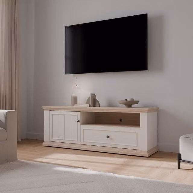 Furniture To Go Pontypool TV Unit with Drawer and Open Shelf in White and Oak
