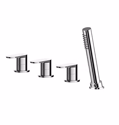 nuie BIN334 Binsey Modern Round Deck Mounted 4 Tap Hole Bath Shower Mixer Tap with Lever Handles, Chrome