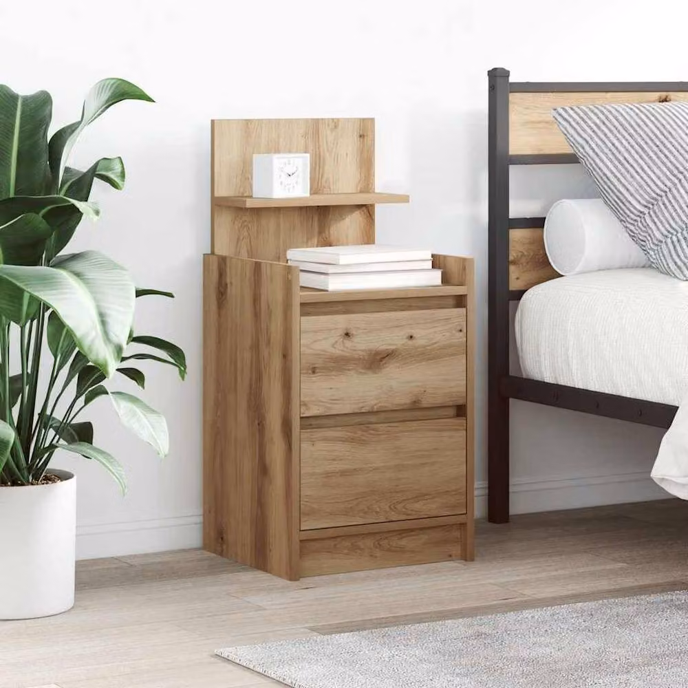 Berkfield Home Artisan Oak Bedside Cabinet with 2 Drawers, Brown, W/D/H: 38 x 34 x 80 cm – 1