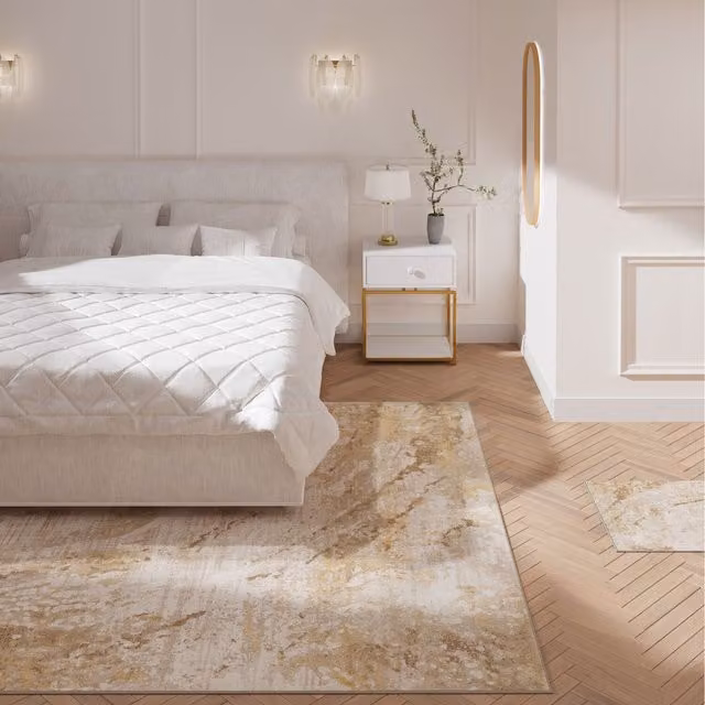 The Rug House Beige Abstract Modern Living Area Rug W: 230 cm, D: 160 cm