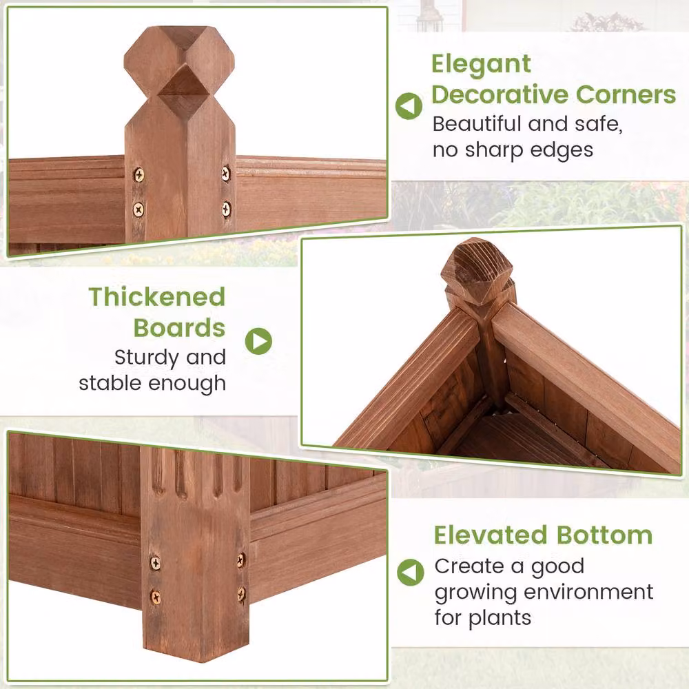Costway Wooden Raised Garden Planter with Drainage Holes in Brown, W/D/H: 59 x 40 x 59 cm – 5