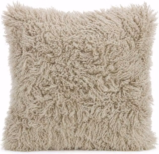 SNUGRUGS Soft Long Curly Wool Sheepskin Cushion with Cotton Backing and Inner, Beige, W/D/H: 40 x 40 x 40 cm