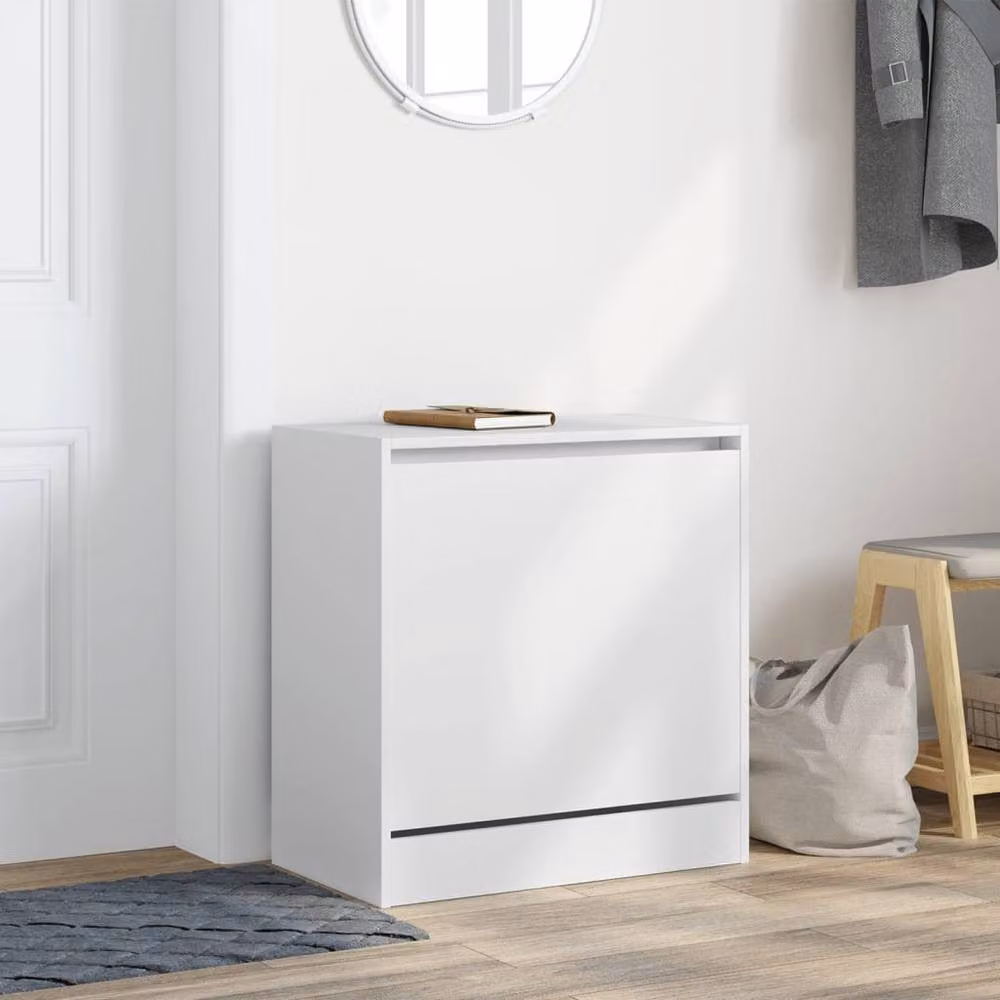 Berkfield Home White MDF Shoe Cabinet with Tilting Compartments and Internal Drawers, W/D/H: 60 x 34 x 63.5 cm – 2