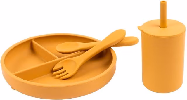 Tiny Dining 4-Piece Silicone Baby Suction Feeding Set in Ochre