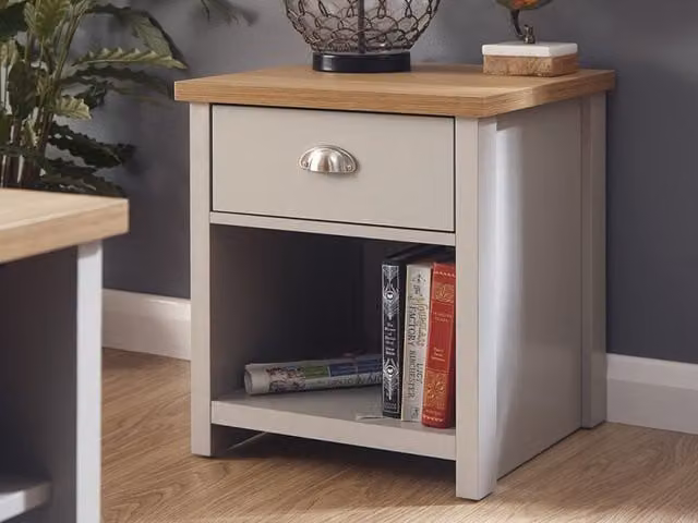GFW Lancaster Lamp Table in Grey and Oak – 1