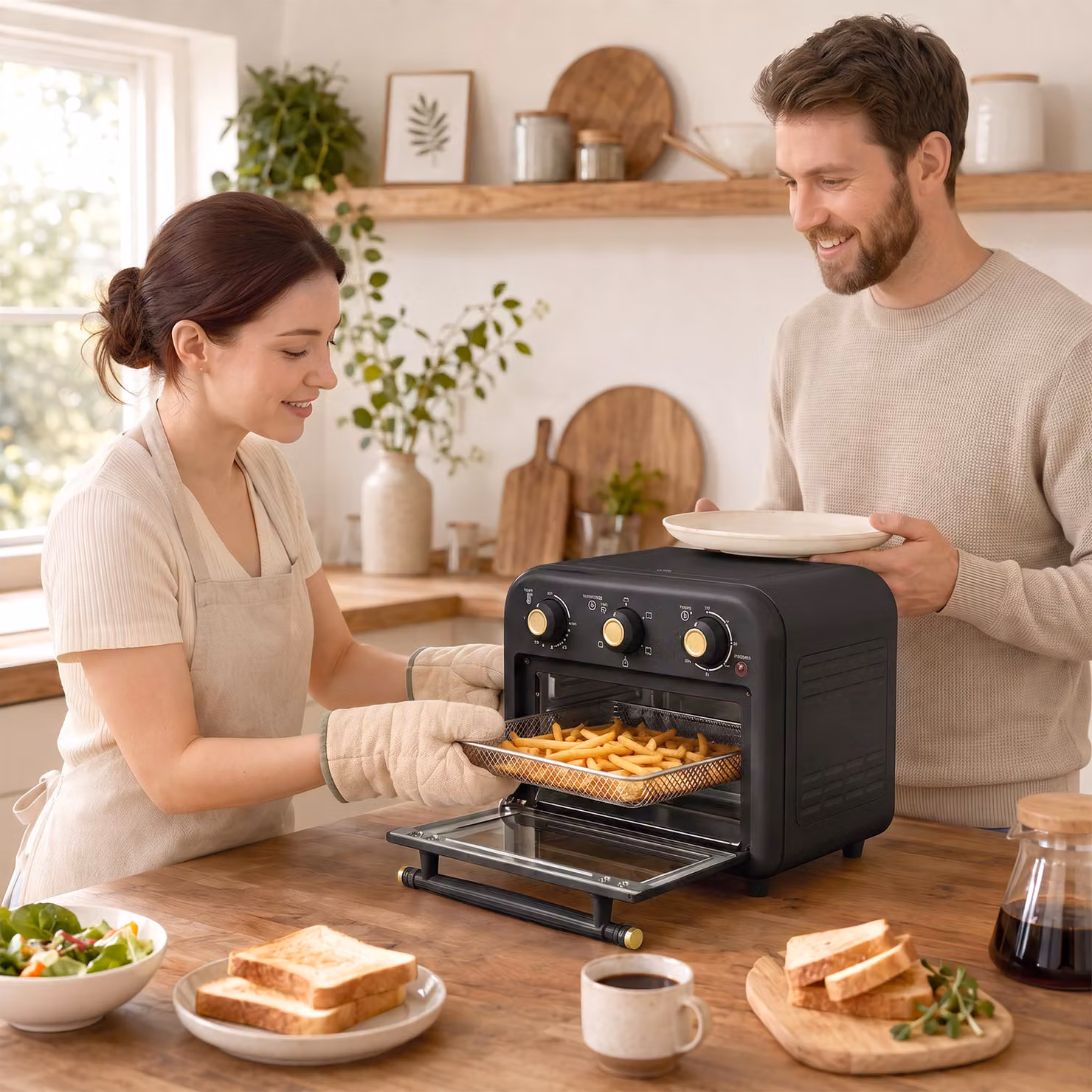 HOMCOM Black Air Fryer Toaster Oven with Convection Hot Air Function, 12 L Capacity, Adjustable Temperature and Timer – 7
