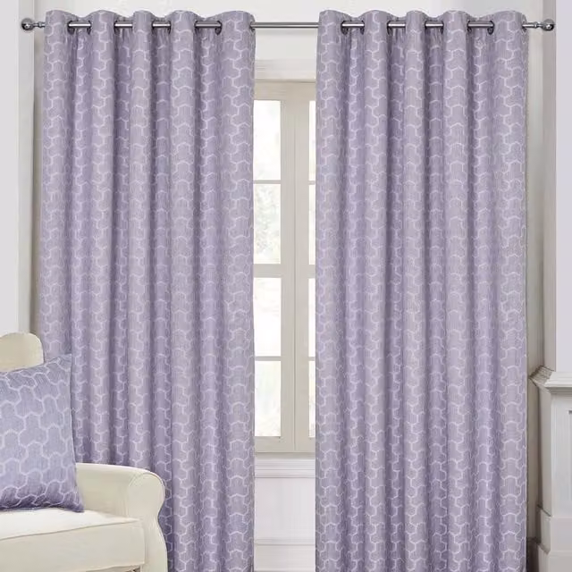 Homescapes Geometric Graphic Blackout Eyelet Curtain Pair in Pink, Blue and Purple
