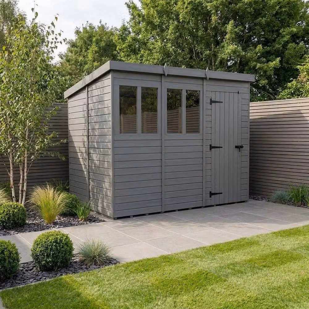 Buttercup Farm Grey Composite Pent Garden Shed with Single Door and Windows W/D/H: 457.2 x 304.8 x 210 cm – 2