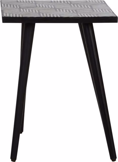 Orsina Geometric Acacia Wood Side Table in Black and White