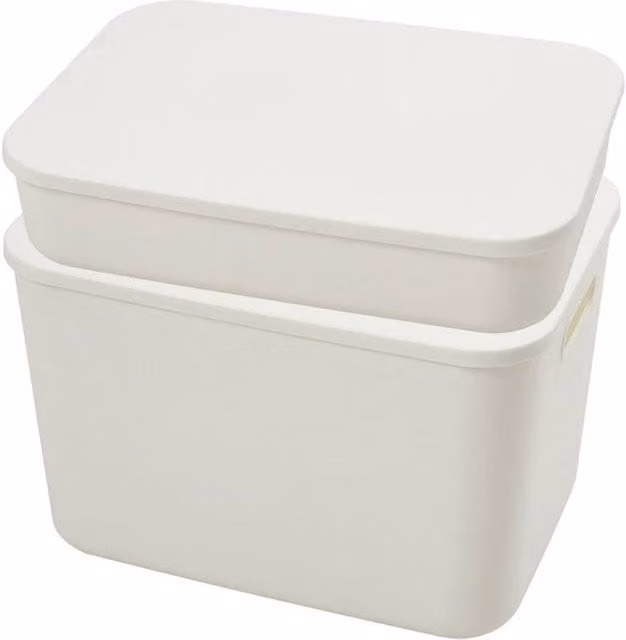 EONLION Set of 2 White Plastic Stackable Storage Boxes with Lids and Handles – 1