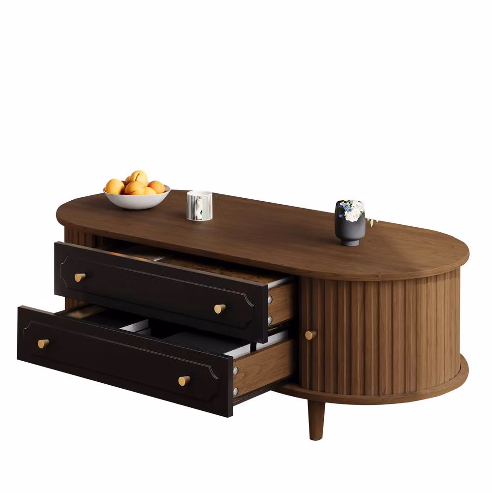 STILVORA Retro Wood Coffee Table with 2 Drawers, Brown and Black, W: 100 cm, D: 50 cm, H: 36 cm – 4