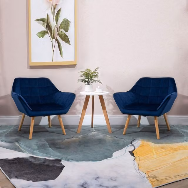 HOMCOM Blue Velvet Mid-Century Tub Accent Chair with Armrests – 1