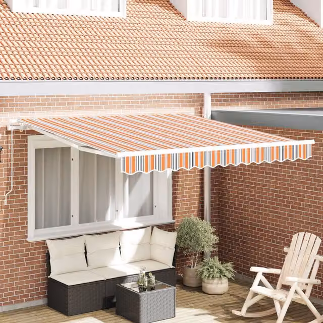 Berkfield Home Manual Retractable Wall-Mounted Awning with Multicolour Orange Stripes, W/D/H: 350 x 250 cm