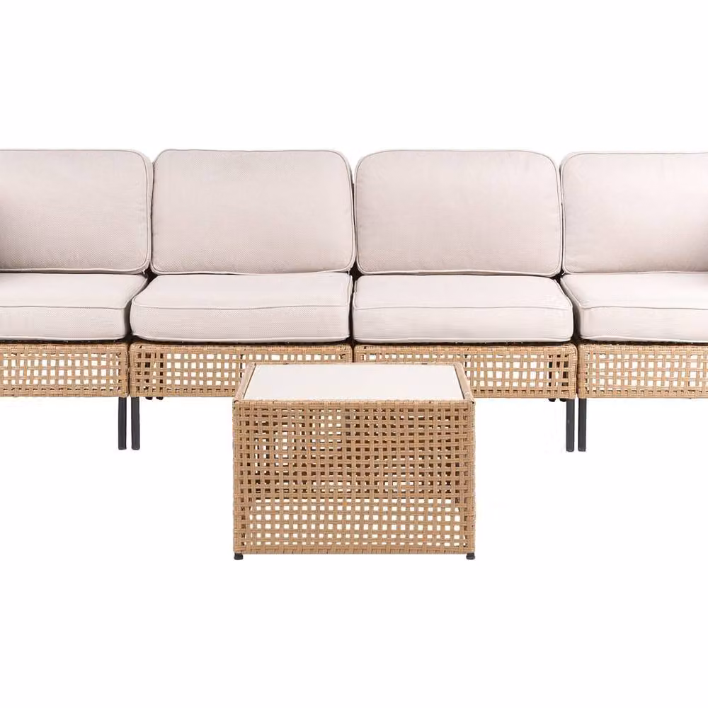 Wyld and Coco Veranda Luxe 4-Seater Outdoor Sofa Set with Coffee Table in Light Beige PE Rattan and Powder Coated Steel – 2