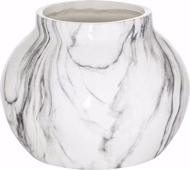 Lemon Pavilion Furniture and Decor Modern Square Ceramic Marble Planter, Grey and White, W: 26 cm, D: 26 cm, H: 20 cm