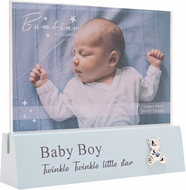 Bambino by Juliana Rectangular Baby Boy Tabletop Photo Frame in Light Blue and Silver, 10 x 15 cm