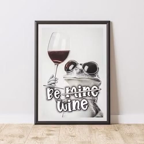 60 Second Makeover Funny Frog Be Wine Print Wall Art Poster, Black and White, A4
