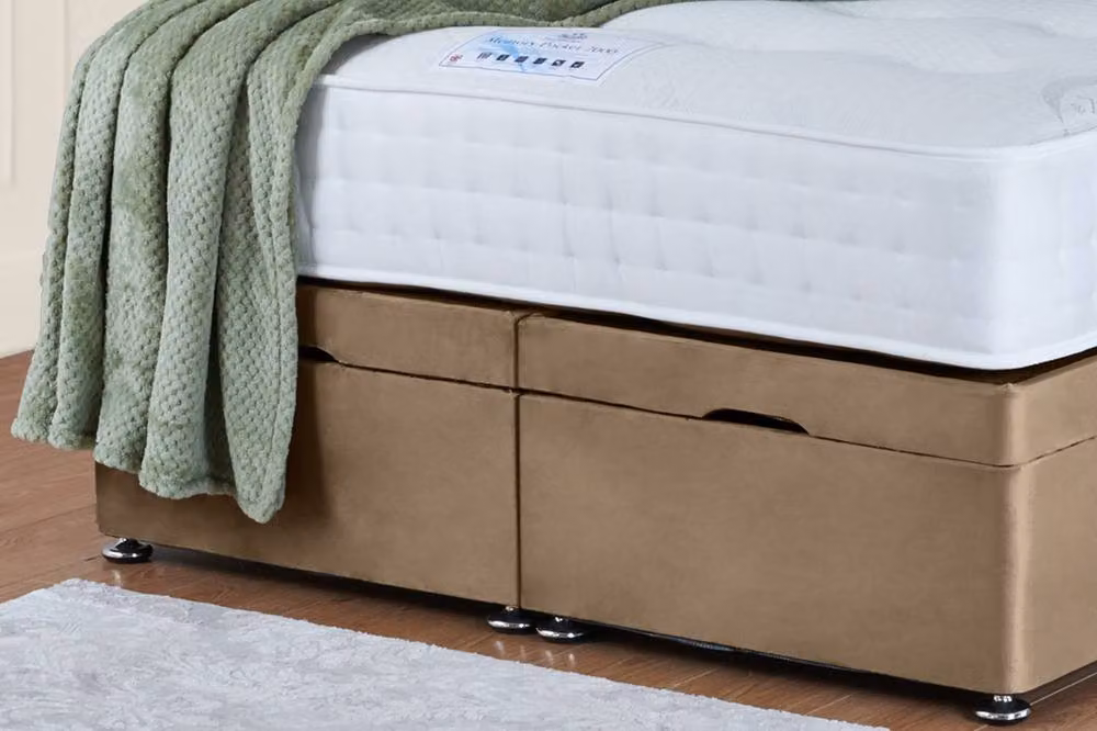 UK Bed Furniture Sunrise End Lift Divan Ottoman Bed with 54 Inch Headboard, Beige Velvet Fabric, W/D/H: 180 x 200 cm – 4