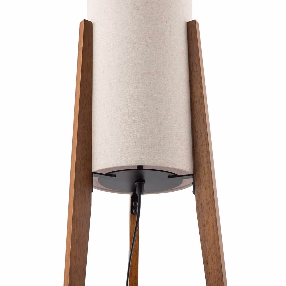 Happy Homewares Designer Floor Lamp with Beige Fabric Shade and Brown Wooden Tripod Legs, H 130 cm x W 30 cm x D 30 cm – 2