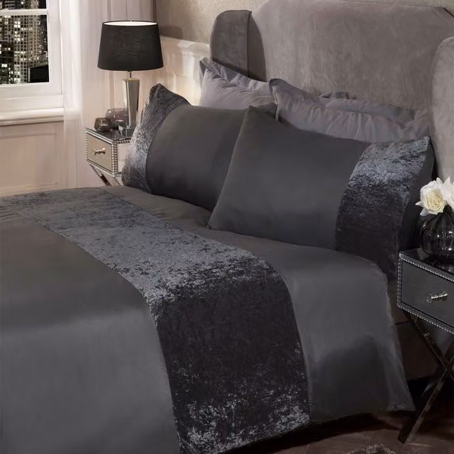 Sienna Home Collection Grey Crushed Velvet Duvet Cover and Pillowcase Set, 200 x 200 cm