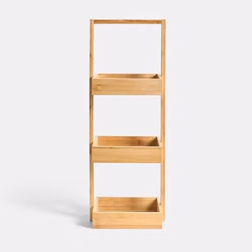 OHS 3 Tier Bamboo Corner Bathroom Caddy Freestanding Storage Organiser in Natural Brown – 2