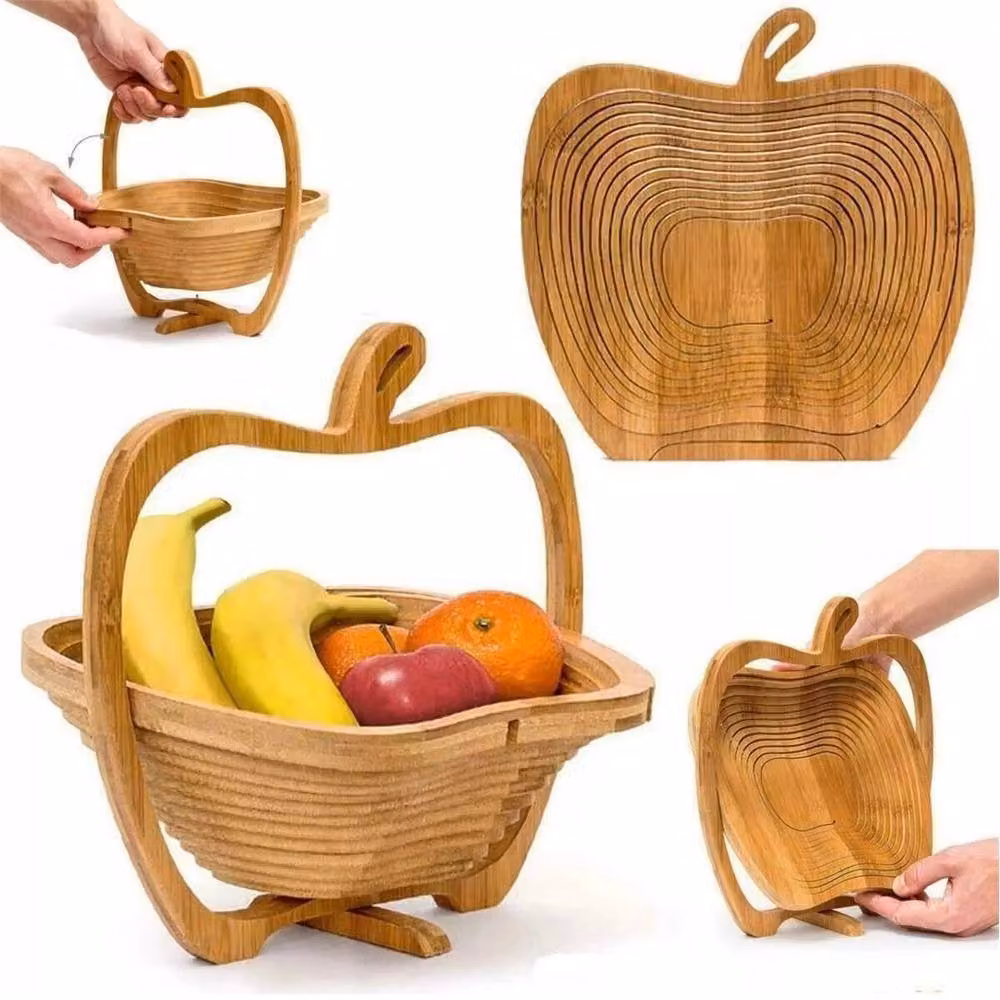 SPETLEK Brown Apple Shaped Collapsible Bamboo and Wooden Fruit Basket – 3