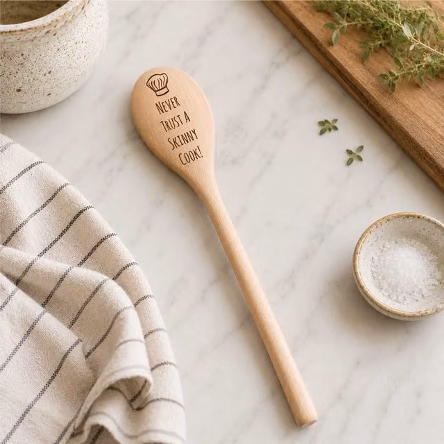 60 Second Makeover Never Trust A Skinny Cook Funny Wooden Diet Spoon in Beige
