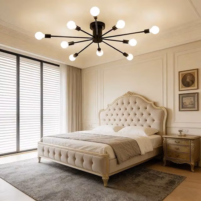 INMTFEI Black 10-Light Sputnik Ceiling Light Modern Industrial Metal Chandelier with E26 Base