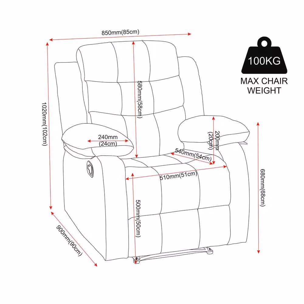 Seconique Roma Modern Relax Recliner Chair in Black Synthetic Leather – 5