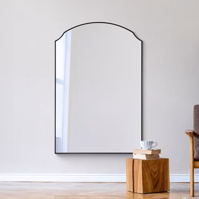 MirrorOutlet Curva Black Edged Arch Curved Edge Wall Mirror in Black