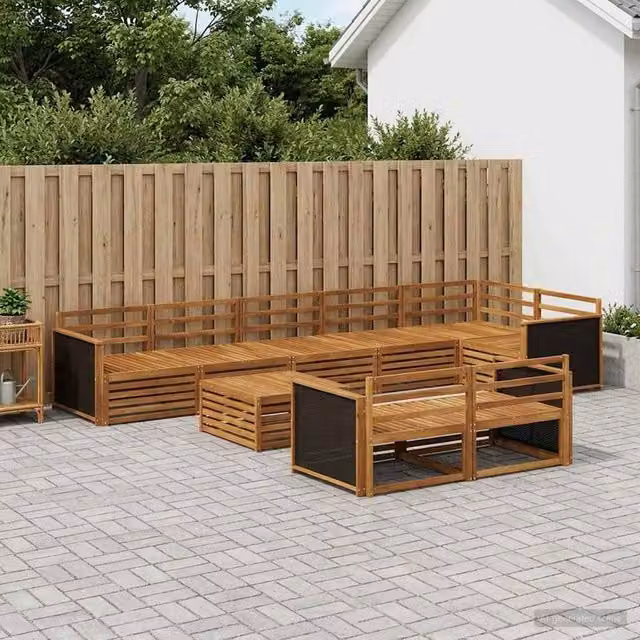 Berkfield Home 9 Piece Brown Wood Outdoor Sofa Set