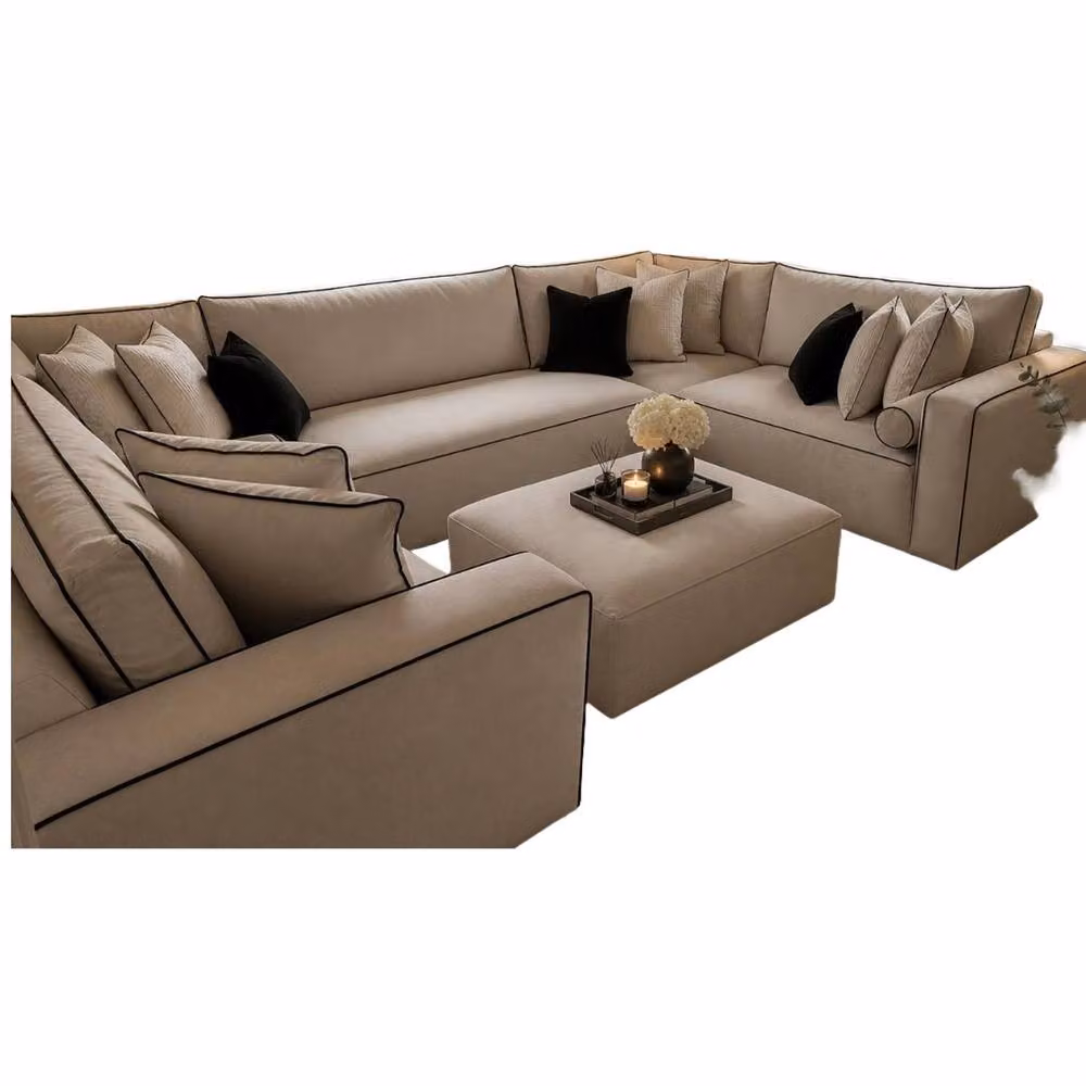 Home & Love Sloane U Shape Cinema Corner Sofa in Plush Cream with Matching Ottoman – 2